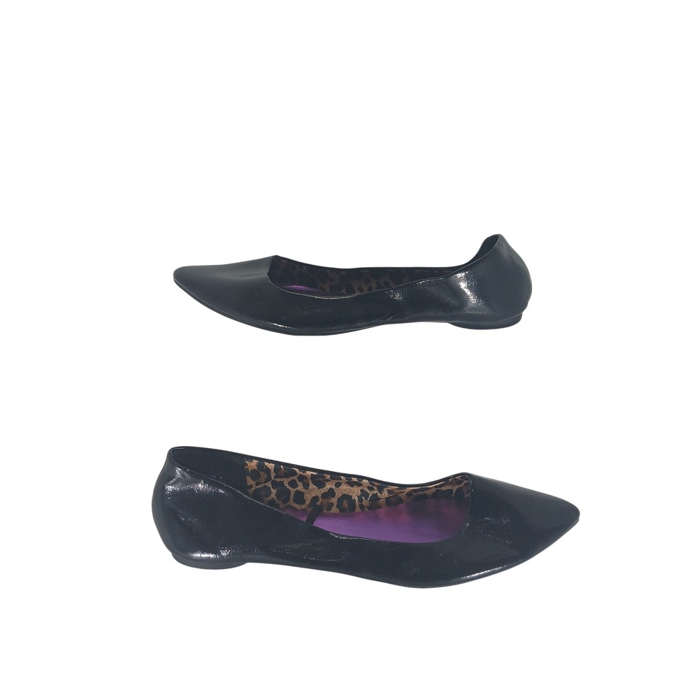 American Eagle Pointed Toe Flats 9 Black Glossy Leopard Print Indie Sleaze Chic